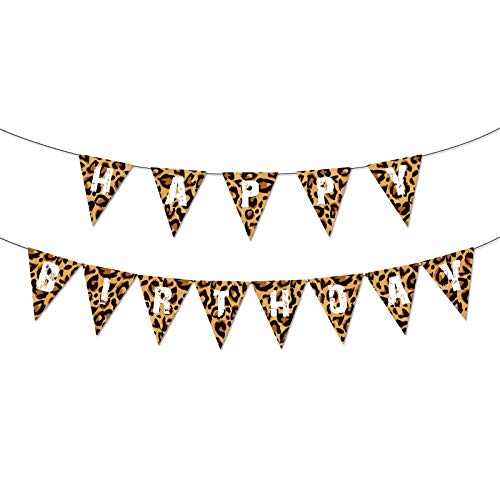CC HOME Leopard Print Banner Party Decoration, Animal Print Theme Party Supplies Leopard Print Pennant Boys Girls Kids Home Classroom Baby Showers Birthday Party Decorations Hanging Flags