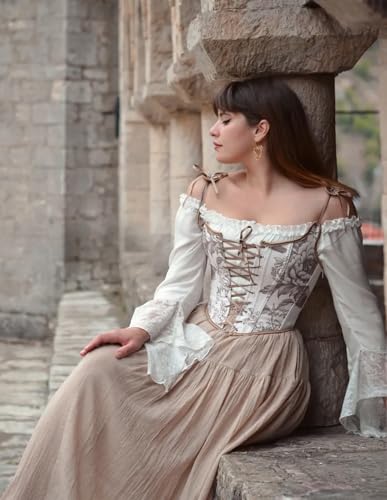 Image of Scarlet Darkness Corset Tops for Women Renaissance Lace Up Floral Bustier | Fishboned, Vintage Floral, Overbust Bodice, for Ren Faire, Medieval, Halloween Costume