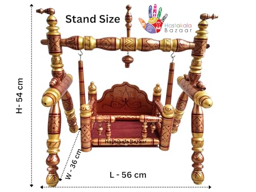 Image of Stronge Wooden Foldable Laddu Gopal Jhula | Krishna Parna | Krishna Palana Hindola | Wooden God Jhula Big Size | Royal & Antique Krishna Swing for Pooja Home (Pearl Yellow Copper)