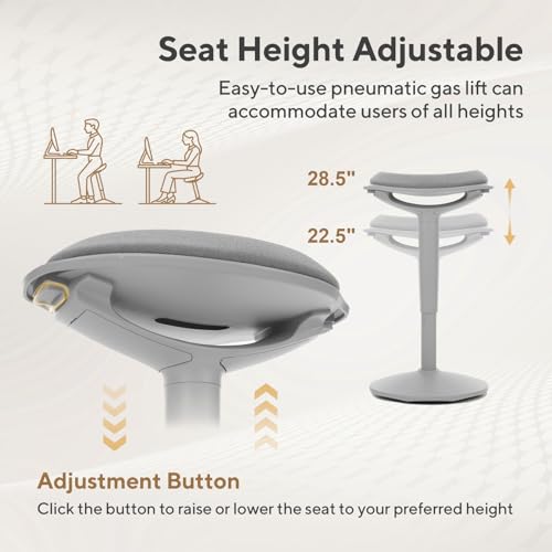 Image of Nouhaus Standing Desk Stool, 22 inch-28 inch Height Adjustable Swivel Desk Wobble Chair, Portable Tall Office Stools w /Rocking Motion, Foam-Padded Wobble Stool Adult for Office, Classroom(Ergo Poise, Grey)
