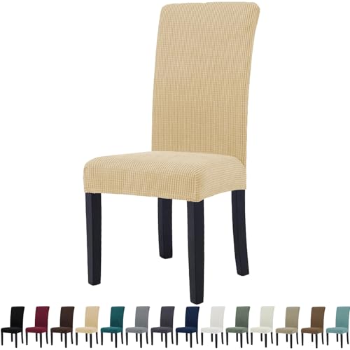YSTELLAA Fundas Sillas De Comedor Pack 4, Fundas Sillas Ajustables, con Respaldo, Súper Elástica, Universal, Fácil De Instalar, Lavables, para Comedor Sala Cocina, Beige