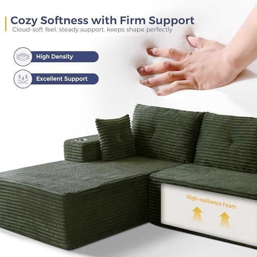 Image of MAXYOYO Modular Sectional Couch with L-Shape Chaise and Loveseat, Modern Boneless Couch for Living Room, Oversized Sofa with Deep Seat, No Assembly Required, Green