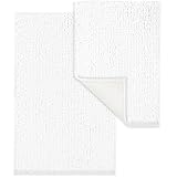 TREETONE Shaggy Bathroom Rugs Sets 2 Piece, Plush Bath Mat Set Soft Chenille Bathroom Mat with Non-Slip Backing, Absorbent Bath Rug Set, Washable Bath Rugs for Bathroom Mats 24”x16” + 32”x20”, White