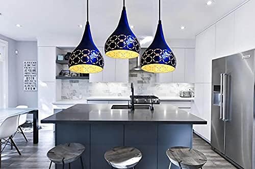 Image of GreyWings 3 Light Hanging Light for Home | Blue Aluminium Pendant Light with E27 Holder | Designer Ceiling Hanging Lamp for Bulb Not Included, Linear Set