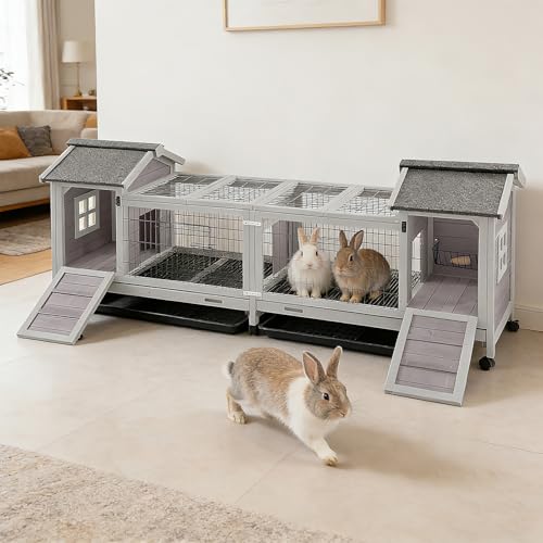 MEDEHOO Rabbit Hutch Indoor Outdoor, Large Bunny Cage