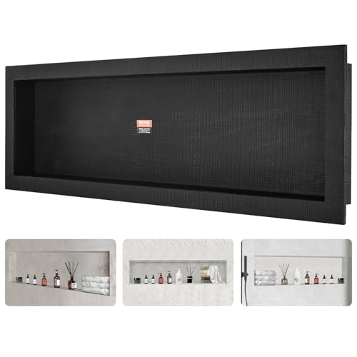 VEVOR Shower Niche Ready for Tile 16 x 50 Single Shelf Organizer Square Corners Wall-inserted Niche Recessed Sealed Protection Modern Soap Storage Niche for Shower Bathroom Black