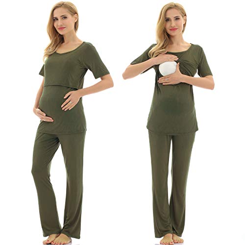 Image of Bearsland Women's Maternity Pregnancy Sleepwear Set Nursing Breastfeeding Pajamas