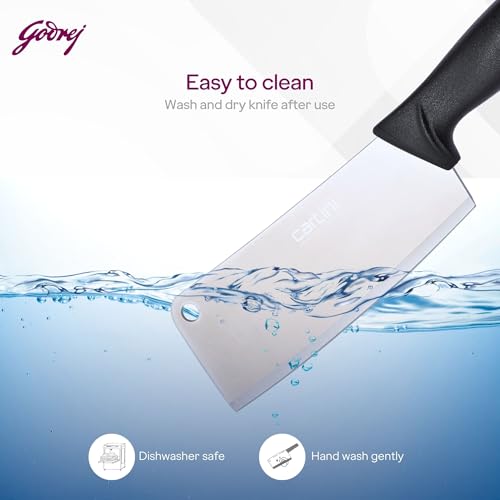Image of Godrej Locks Cartini | Cleaver Knife (Black) | Chopping and Splitting Bones Efficiently | Chaku for Home, Kitchen and Professional Chef Use | SS Hollow Ground Blade | Ergonomic Handle|Stainless Steel