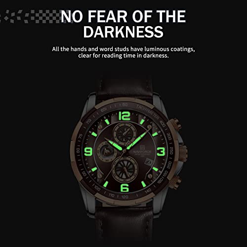 Image of NAVIFORCE Sport Watches for Men Analog Quartz Chronograph Leather Strap Wrist Watch