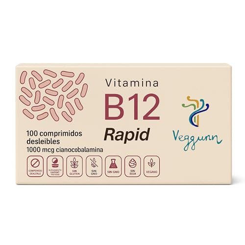 VEGGUNN Vitamina B12 Rapid - Vitamina B12 Sublingual - Antes B12 Flash - 100 Comprimidos con 1000 mcg Cada Uno de Alta Absorción - Natural, Vegana Certificada - Suministro para Casi 1 año