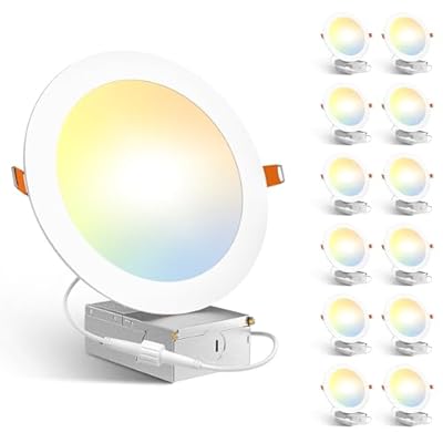 Amico 12 Pack 7 Inch 5CCT Ultra-Thin LED Recessed Can/Ceiling Light with Junction Box, 1300LM High Brightness, Dimmable Wafer Downlight, 15W, ETL&FCC