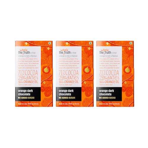 The Whole Truth Dark Chocolate - Orange | Pack Of 3 X 80 gram | No Added Sugar |Sweetened Only With Dates | 71% Cocoa 29% Dates With A Dash Of Orange Oil | Portion Controlled