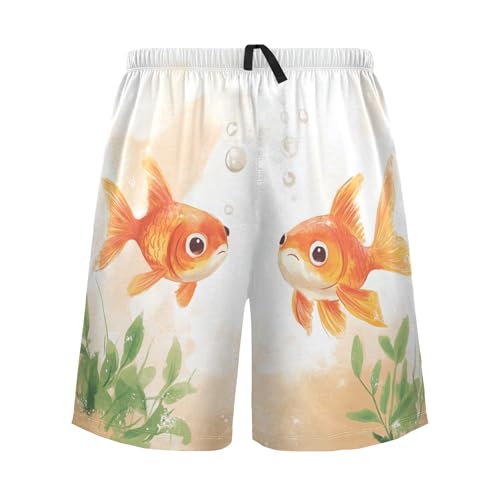 Goldfish Aquatic Plants Beige Pajama Shorts for Men Lounge Pants Sleeping Shorts Soft Sleep Pants with Pockets, S-XXL