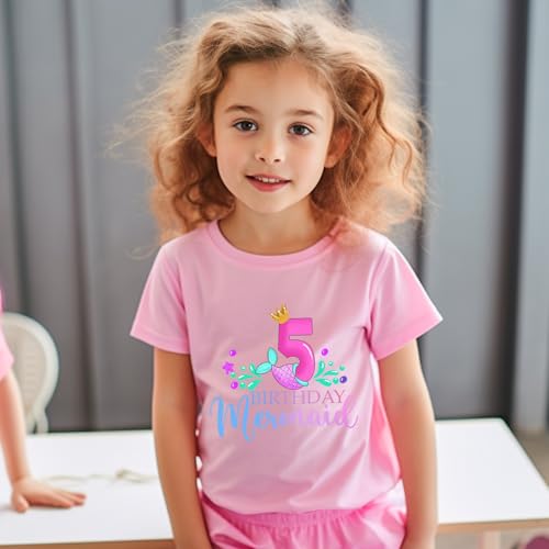 Girls Birthday Shirt 2nd 3rd 4th 5th 6th Girls B-Day Outfits Mermaid Theme Cotton Short Sleeve Tee Tops3