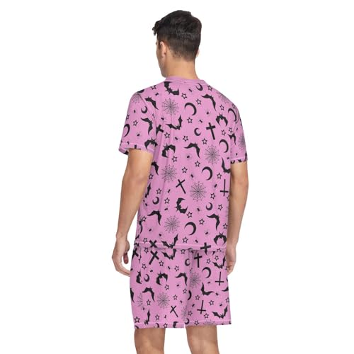 Men's Short Sleeve Pajama Set Bats Crosses Stars Gothic Summer Pjs Set 2 Piece Loungewear Sleepwear with Pockets2