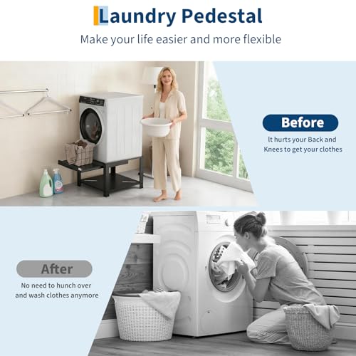 Image of Garvee 29 inch Laundry Pedestal with Pullout-Shelf, Pedestal Universal Fit Anti-Vibration Washing Machine Stand with Base Storage, 800 lbs Capacity, Black