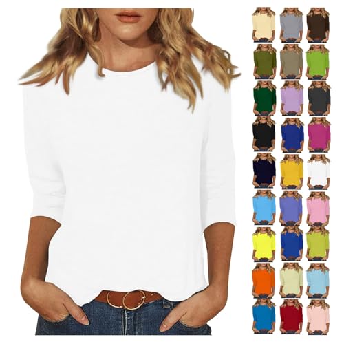 EADINVE Women's Casual 3/4 Sleeve Tunic Top - Loose Fit Round Neck Blouse (Small, Yellow White) - View #10