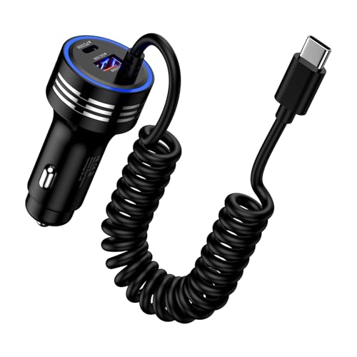 USB C 78W Car Charger for Google Pixel 10 Pro/10 Pro XL/10 Pro Fold/10/9A/9/9 Pro XL Fold/8/8 Pro/8A/7/7 Pro/7A/6 Pro,PD&QC 3.0 Fast Car Phone Cigarette Lighter USB Charger&4FT C Coiled Cable