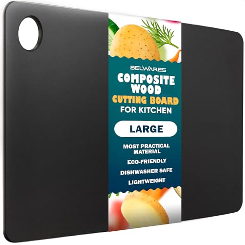 Dishwasher Safe Cutting Board for Kitchen - Large Composite Wood Chopping Board, Thin & Lightweight, Heat Resistant, BPA-Free, Eco-Friendly Cutting Board for Meal Prep, 14.5 x 11.25 Inch (Slate Black)