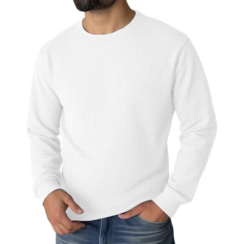 Waffle Knitwear Pullover Sweater Mens Crewneck Casual Long Sleeve Fashion Solid Color Knit Tops Fall Winter Warm Wear