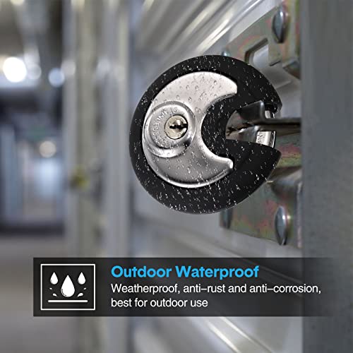 Chumia 10 Pack 70 mm Keyed Alike Padlocks Outdoor Round Stainless Steel Disc Pad Lock with Keys for Storage Unit, Sheds, Garages and Fence, Rubber Bumper Sheath (Black) by Chumia - Used condition - Image 6
