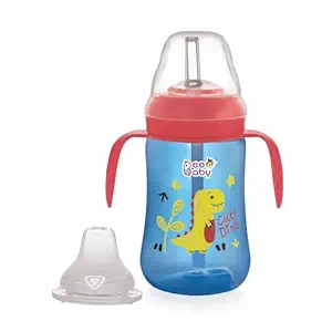 BEEBABY Dino 2 in 1 Spout & Straw Sippy Cup for Baby, Interchangeable Leak Proof, Anti-Spill, Easy to Hold Sipper for Toddlers. 100% BPA Free. (Blue, 240 ML)