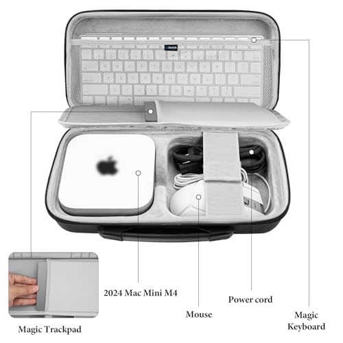 Image of GEEKRIA Desktop Computer Hard Travel Case, Compatible with Apple 2026 Mac mini M5 / 2024 Mac mini M4 / M4 Pro Travel Carrying Bag, Fit for Magic Mouse, Trackpad and Accessories (Dark Gray)