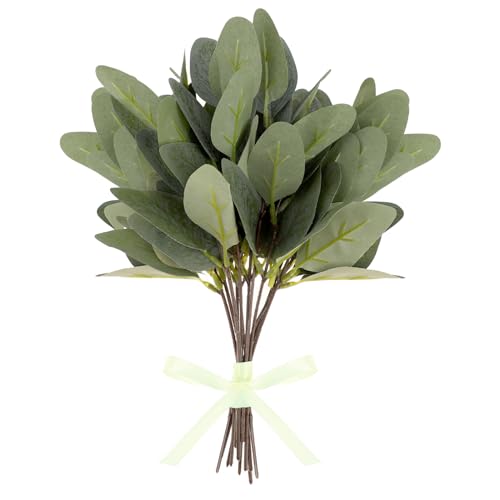 Jeffdad 12 hojas de tallos de eucalipto mixtas, ramas de eucalipto artificiales para jarrones, tallos de eucalipto de dólar de plata sintética para arreglos de ramos de guirnaldas, decoración verde (s