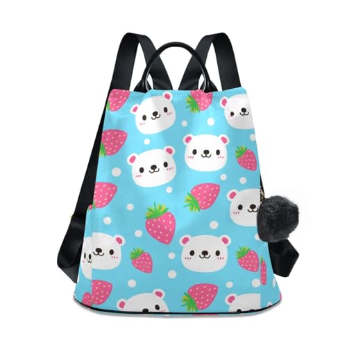 Sac à dos bleu à motif ours mignon et fraises avec rangement