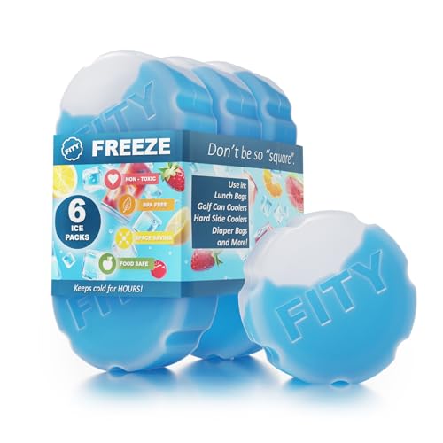FITY Freeze The 6 Pack - A Space Saving Freezable Ice Pack use w/Lunch Boxes, Diaper Bags, Sore Muscles, 16oz can cooler tumblers, Beach Bags, Coolers, and More. (blue, 6 pack)