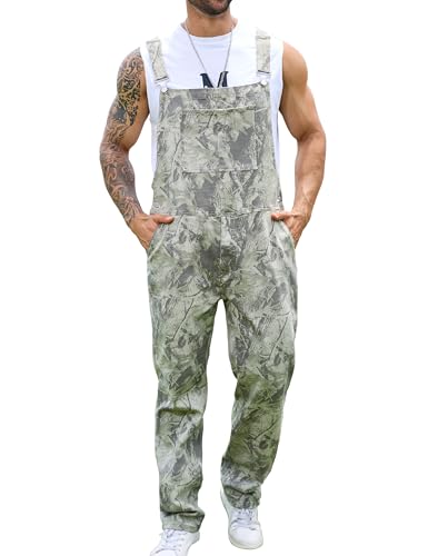 Yuanbang Camo Overalls for Men Work Utility Coveralls Bibs Romper Jumpsuit with Zipper Fly(Green Camo 2XL)