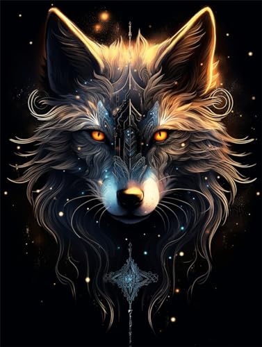 Kit de broderie de perles animal loup toile imprimée 40x50cm pour créer sans fatigue visuelle