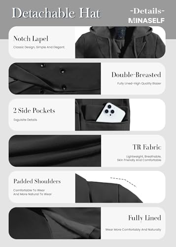 Mina Self 2025 Women's Fall Hooded Blazer Jacket - Double-Breasted Oversize Loose Fully-Lined Work Office Suit with Pockets4