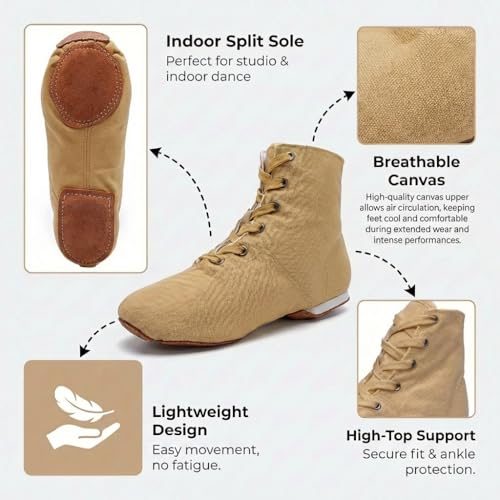 Image of MSMAX Womens Jazz Dance Boots Lace Up High Top Character Shoes for Women - Split Sole Ankle Boots for Jazz, Theater, Stage Performance & Costume