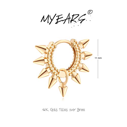 Myears Women Spike Earrings Gold Huggie Hoop Arrow Dangle Drop 14K Gold Filled Small Simple Handmade Hypoallergenic Everyday Jewelry #TOP3