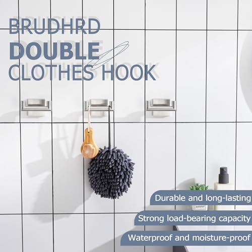 Image of KOKOSIRI Robe Hook Bathroom Double Towel Coat Hooks for Bath Kitchen Wall Mounted, 3 Pack Brushed Nickel Stainless Steel B1015BR-P3