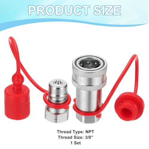 Image of PATIKIL 3 /8 inch NPT ISO-A Hydraulic Quick Disconnect Coupling, 1 Set Flat Face Hydraulic Quick Connect Coupler with Dust Caps Quick Release Coupling Set