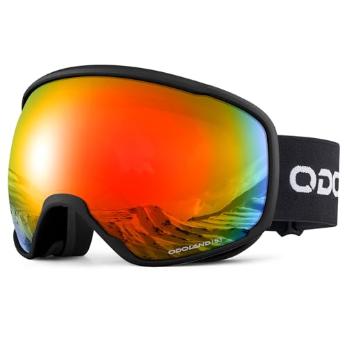 Odoland Gafas de Esquí para Adultos y Jóvenes, Gafas de Snowboard de Doble Capa - Protección UV y a Prueba de Viento, Correa Ajustable, BR