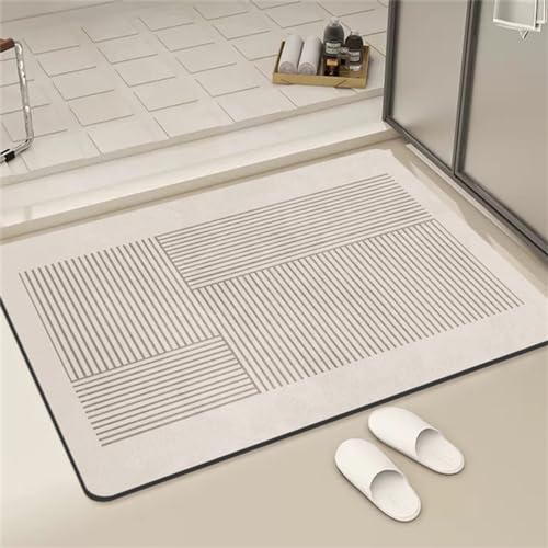 Alfombra de baño súper absorbente antideslizante de 140 x 200 cm, para baño, de secado rápido, fina, lavable, diseño de piedra de goma, colores claros