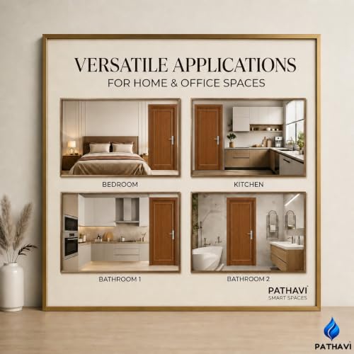Image of PVC Door with Frame, 30 mm Thick, 27 x 81 Inches (2.25 x 6.75 ft), Wooden Brown Color, Waterproof, Termite Resistant, 550 Density, 12 kg