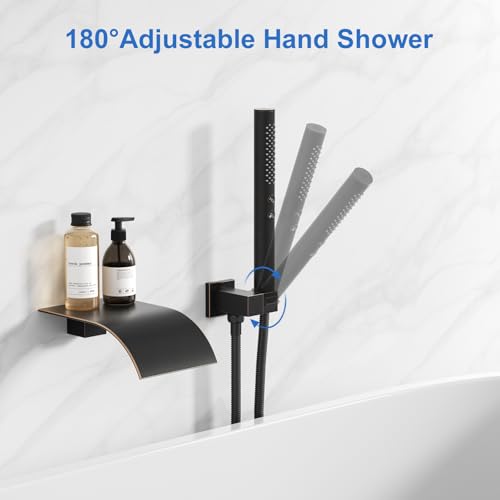 RUMOSE Grifo de Bañera Montado en Pared Cascada con Rociador Manual | Bronce, 2 en 1 Manual, Grifo Moderno para Bañera de Latón con Manija Única, Válvula de Alta Flujo miniatura 2