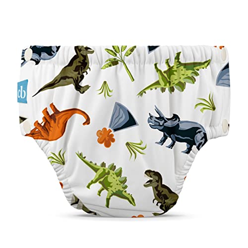 Image of Charlie Banana Reusable Swim Diaper, Washable, with Easy On and Off Snaps for Baby Girls Boys, Soft and Snug Waterproof Fit to Prevent Leaks - Dinosaurs, Size S (12-20 lbs)