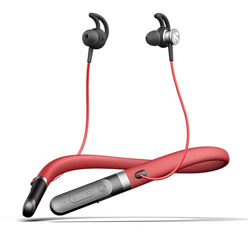Image of Boult Audio ZCharge Bluetooth Earphones with 40H Playtime, Dual Pairing Neckband, Zen ENC Mic, Type-C Fast Charging (10Mins=15Hrs), Biggest 14.2mm Bass Driver IPX5 Premium Silicone Neck Band (Red)