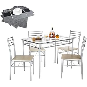 VECELO Kitchen Dining Table Sets for 4, 5 Piece Small Dinette with Chairs, Burnished Silver