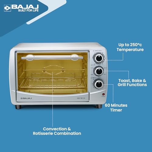 Image of Bajaj 2800TMC 28 Litre Oven Toaster Griller (OTG 28L)|1200 Watts Convection Oven For Kitchen|Motorised Rotisserie|Roasting & Grilling|Temp & Timer Control|Baking Accessories|2-Yr Warranty Bajaj|Black