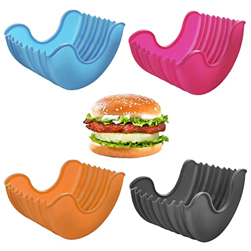 NTCL 4 Pcs Silicona Hamburguesa Caja Fija Revestimiento Antiadherente Barbacoa Hamburguesa Forma Hamburguesa Higiénica Silicona Porta Hamburguesas Sandwiches Caja Hamburgo Reutilizable Titular Pan Cover