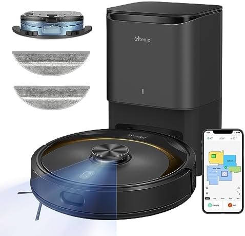 Ultenic Robot Vacuum Cleaner with Mop, Time Scheduled, 160mins Runtime, Hands-free 3L Self-Empty Dock, Carpet Auto-boost, Smarter Lidar Navigation, APP/Alexa,Ideal for Floor Carpet Pet Hair, T10 ELITE