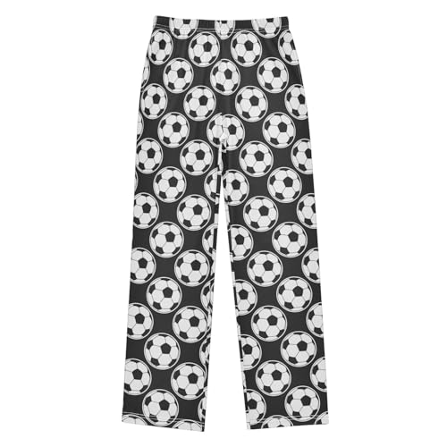 ZZXXB Black and White Football Boys Long Pants Soft Trousers Elastic Waist Kids Lounge Bottoms with Pockets S-XL