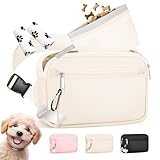 Focxoio Dog Treat Pouch & Dog Walking Bag,Removable Treat Pouches for Pet Training,Stylish Puppy Walking Fanny Pack with Used Waste Bag Holder,White