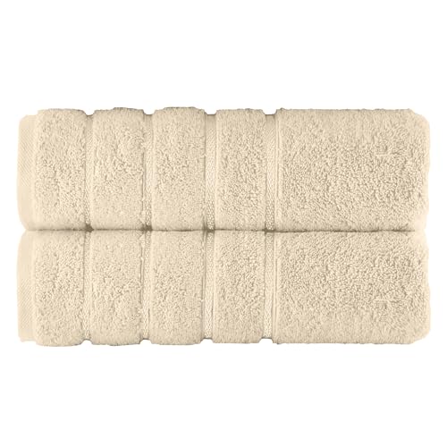 Image of Elegant Comfort 100% Turkish Cotton 4 Lines Viscose Stripe Luxury 2 Pack Bath Towel Set 27 x 54 Inch - Super Soft and Highly Absorbent Premium Hotel Spa Quality Towels for Bathroom Use, Ivory